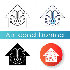 Central air conditioning icon. Linear black and RGB color styles. Large home ventilation system. House cooling and heating, modern climate control technology. Isolated vector illustrations