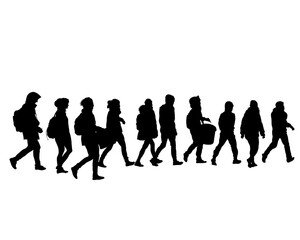 Crowds people on street. Isolated silhouette on a white background