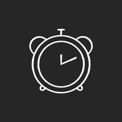 Alarm clock chalk white icon on black background. Retro mechanical watch. Countdown to deadline. Office clock. Analog timepiece. Timer for work. Morning alert. Isolated vector chalkboard illustration