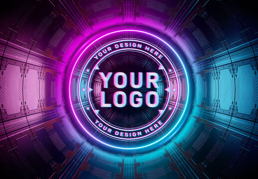 Neon Style Logo Projection in Underground Mockup