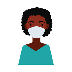 afro woman wearing medical mask flat style