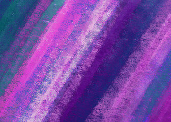 Abstract colorful grunge background with brush diagonal stripes, staines/strokes. Hand drawn backdrop in pink, violet, green vibrant colors for design template, cover, banner, textile, wrapping paper