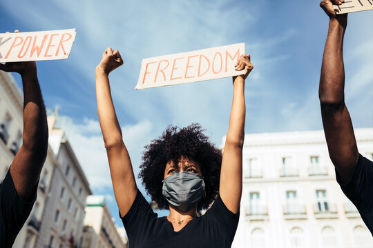 People protesting at a rally for racial equality. Black Lives Matter.