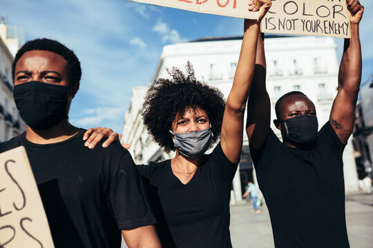 People protesting at a rally for racial equality. Black Lives Matter.