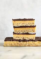 Keto Chocolate Caramel Slice. Low carb, gluten free shortbread with keto caramel and dark chocolate glaze
