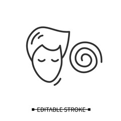 Hypnosis icon. Absorbed or meditating person with hypnotic helix linear pictogram. Concept of psychotherapy, hypnosis, mind focus and deep concentration. Editable stroke vector illustration.