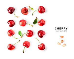 Red cherry fruits composition and creative pattern