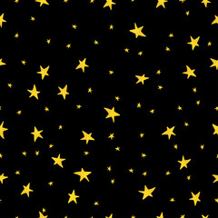 Golden vector stars on black background. Textile and paper design.