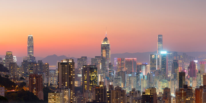 Hong Kong Island skyline at sunset, Hong Kong