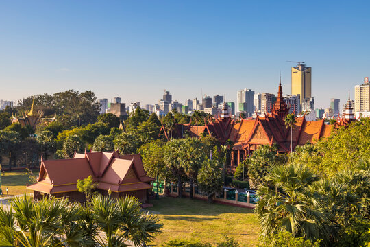 Cambodia, Phnom Penh, elevated view of Royal Palace