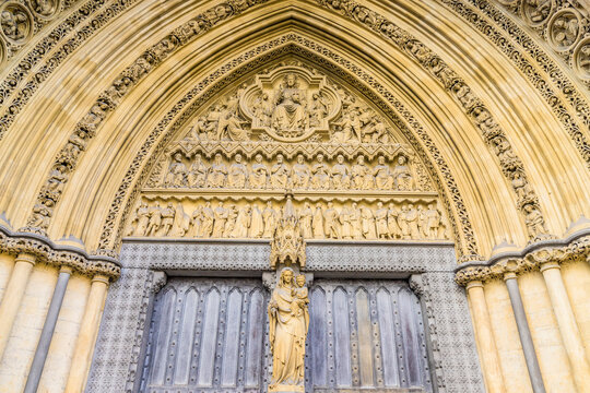 Detail on Westminster Abbey, a UNESCO World heritage site, London, England