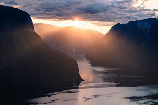 Aurlandsfjord, a branch of Sognefjord fjord, Sogn og Fjordane, Norway.