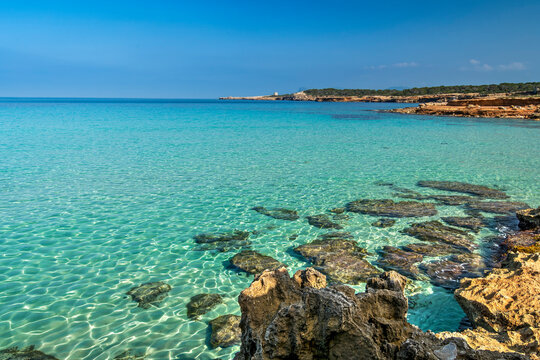 Cala Comte beach, Ibiza, Balearic Islands, Spain