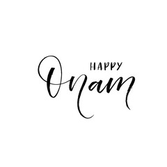 Happy Onam lettering background. Hand drawn brush style modern calligraphy. Vector illustration of handwritten lettering. 