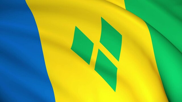 Saint Vincent and the Grenadines National Flag - 4K seamless loop animation of the Vincy flag. Highly detailed realistic 3D rendering