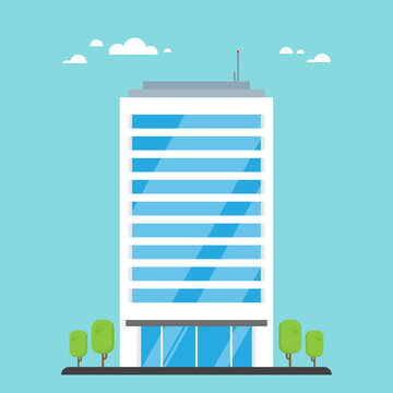 Facade of modern office in flat style. Vector Illustration