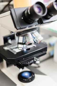 Close-up of microscope in laboratory