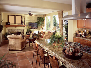 Kitchen Interior with modern room  