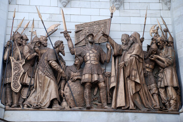 Sculptures on the facade of the Cathedral of Christ the Saviour