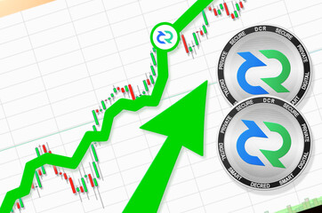 Decred going up; Decred DCR cryptocurrency price up; flying rate up success growth price chart (place for text, price)
