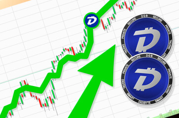 DigiByte going up; DigiByte DGB cryptocurrency price up; flying rate up success growth price chart (place for text, price)
