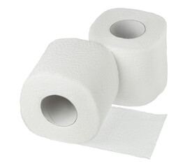 Roll of toilet paper or tissue isolated on white background with clipping path and full depth of field.