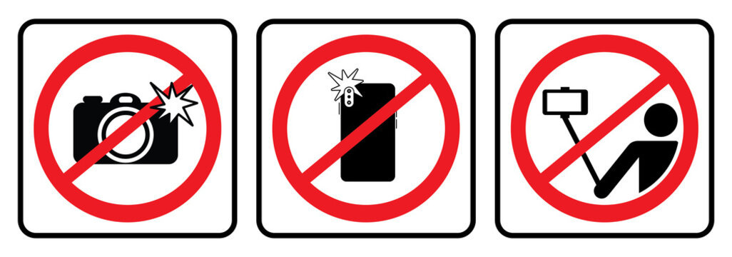 No photo sign and No selfie icon, Don`t take photos & selfies  icons 