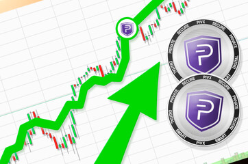 PIVX going up; PIVX cryptocurrency price up; flying rate up success growth price chart (place for text, price)
