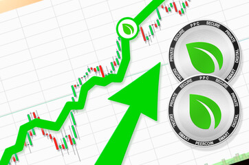 Peercoin going up; Peercoin PPC cryptocurrency price up; flying rate up success growth price chart (place for text, price)
