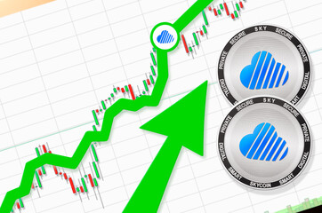 Skycoin going up; Skycoin SKY cryptocurrency price up; flying rate up success growth price chart (place for text, price)
