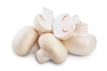 Fresh mushrooms champignon and half isolated on white background with clipping path