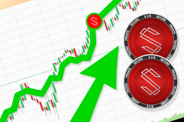 Substratum going up; Substratum SUB cryptocurrency price up; flying rate up success growth price chart (place for text, price)
