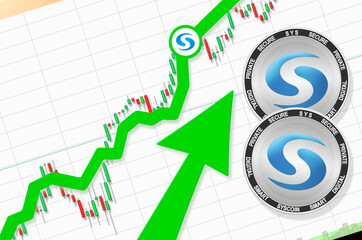 Syscoin going up; Syscoin SYS cryptocurrency price up; flying rate up success growth price chart (place for text, price)
