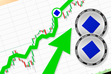 Waves going up; Waves cryptocurrency price up; flying rate up success growth price chart (place for...