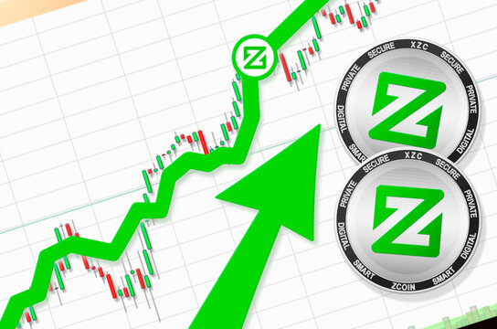 Zcoin going up; Zcoin XZC cryptocurrency price up; flying rate up success growth price chart (place for text, price)
