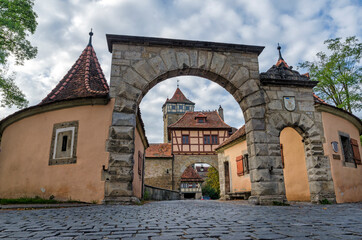 Rothenburg ob der Tauber. Germany. View on the Roder Gate (Rodertor) with Roder Tower (Roderturm)