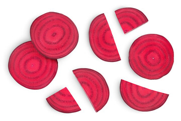 beetroot slices isolated on white background with clipping path and full depth of field. Top view....