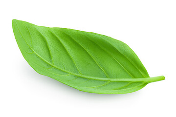 Obraz premium Fresh basil leaf isolated on white background with clipping path and full depth of field