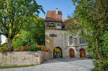 Rothenburg ob der Tauber. Germany. View on the St. Wolfgang's Church (Wolfgangskirche) near the Klingentor gate