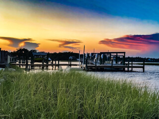 sunset boat dock