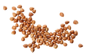 buckwheat grain isolated on white background . Top view. Flat lay.
