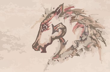 Beautiful horse head in pastel tones. Abstract character image of a horse head on a pastel texture wall for posters, prints, textiles, etc.
