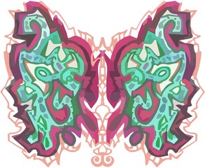 Beautiful red and green butterfly wings. Oriental motifs in the wings of an ornate butterfly for textiles, prints, wallpaper, tattoo, your creative ideas