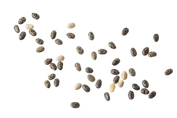 Chia seeds isolated on white background with clipping path and full depth of field. Top view. Flat lay.
