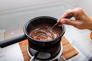A closeup shot of strawberry dipped with chocolate.