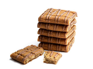 Stack of salted caramel squares isolated on white