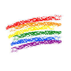 LGBT color brush stroke. Rainbow flag splash isolated on white background. Grunge striped chalk drawing texture. Symbol of gay, lesbians, tolerance, Human rights, love. LGBTQ Pride Parade month Sign