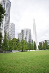 Buildings beside the green. 