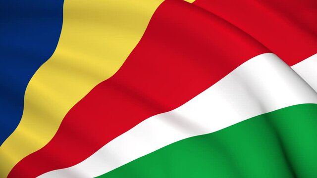 Seychelles National Flag - 4K seamless loop animation of the Seychelloise flag. Highly detailed realistic 3D rendering