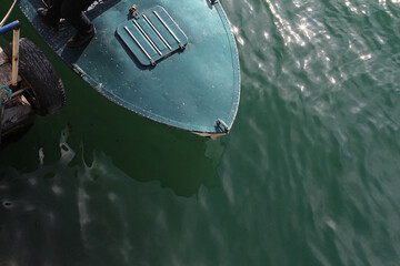 Old roar boat on River. Azerbaijan